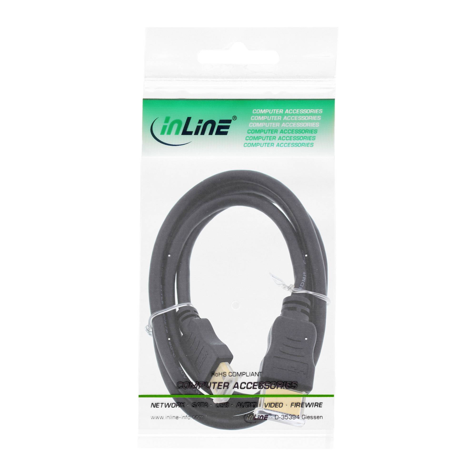 INLINE - High Speed HDMI Mini Kabel - Stecker A auf C - verg. Kont. - schwarz - 0,3m