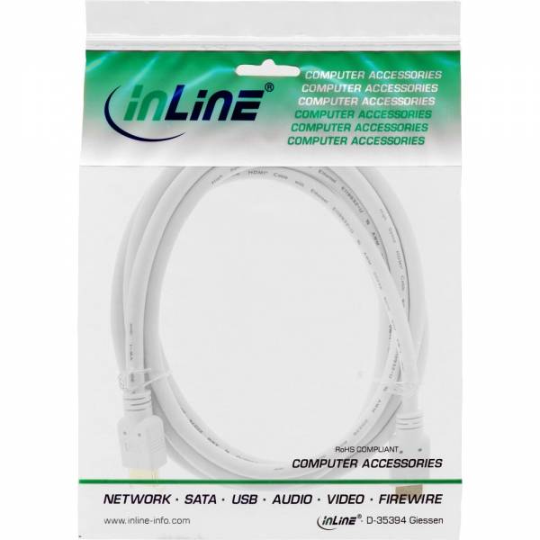 INLINE - HDMI-High Speed Kabel mit Eth. - Premium - ST / ST - weiß / gold - 1m