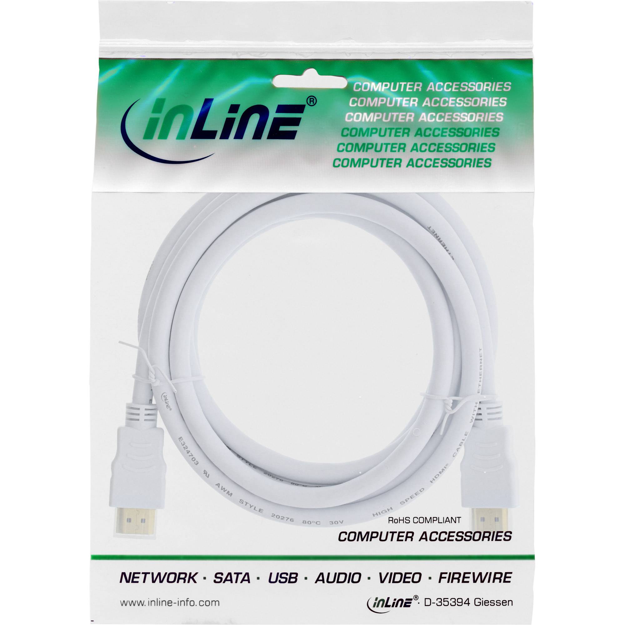 INLINE - HDMI-High Speed Kabel mit Eth. - Premium - ST / ST - weiß / gold - 1m