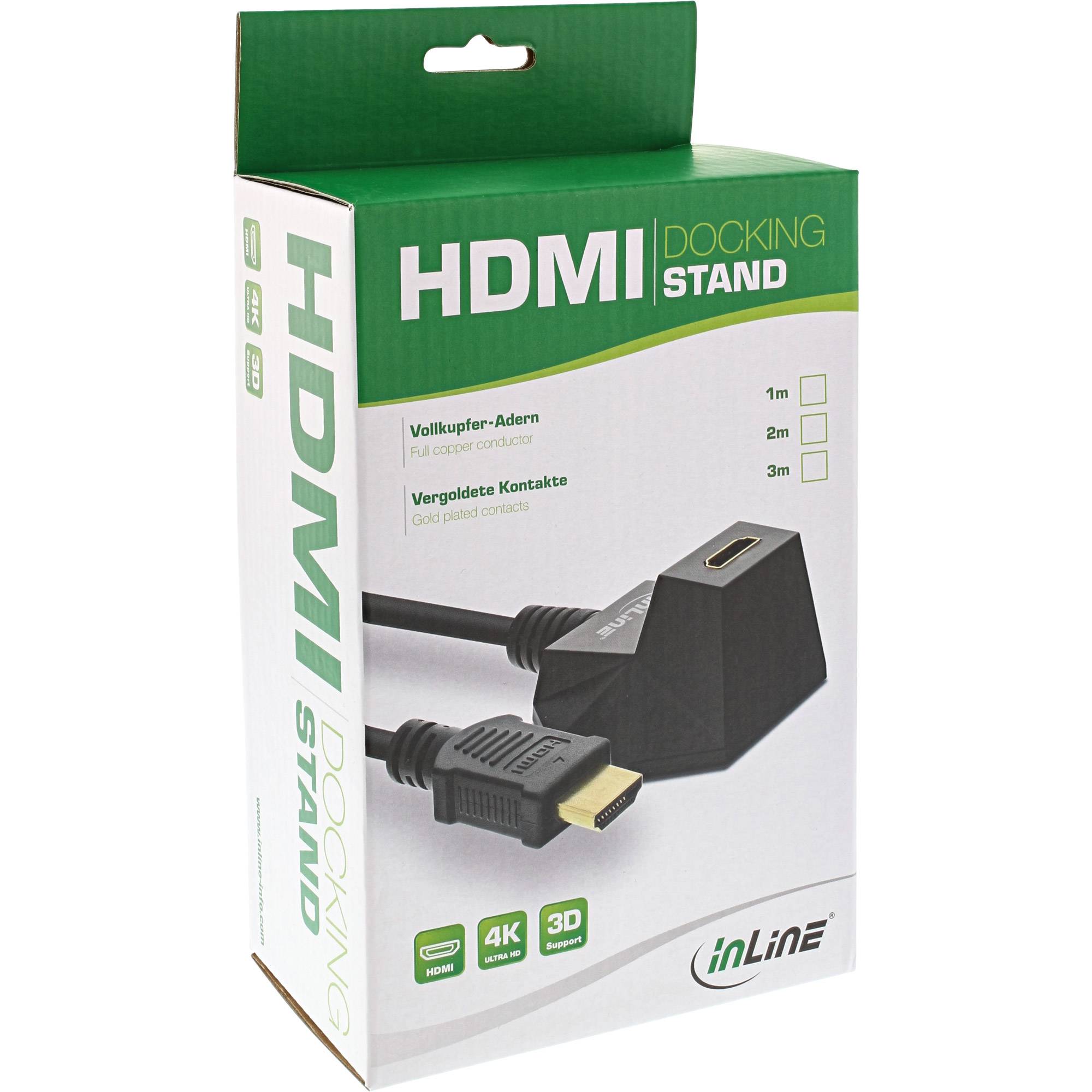 INLINE - HDMI-HS Verl. m. Standfuß - m. Eth. - 4K2K - ST / BU - schwarz / gold - 1m