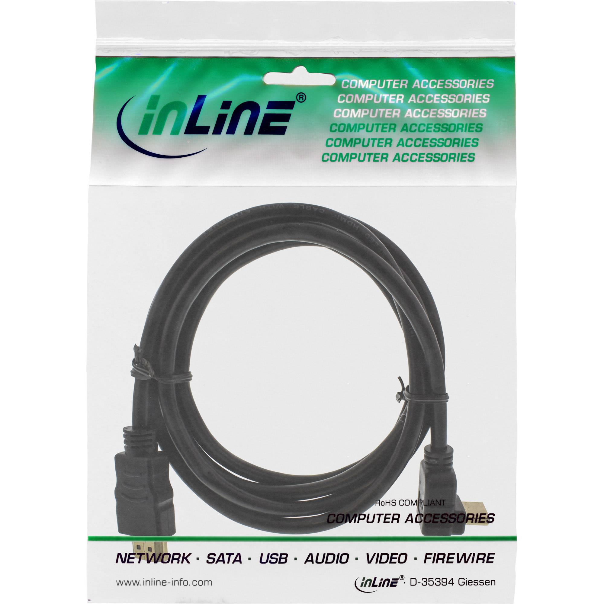 INLINE - HDMI HS Kabel - gewinkelt - mit Eth. - ST / ST - verg. Kont. - schwarz - 1,5m