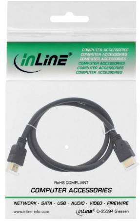 INLINE - HDMI Kabel - HDMI-High Speed - ST / ST - verg. Kontakte - schwarz - 0,5m