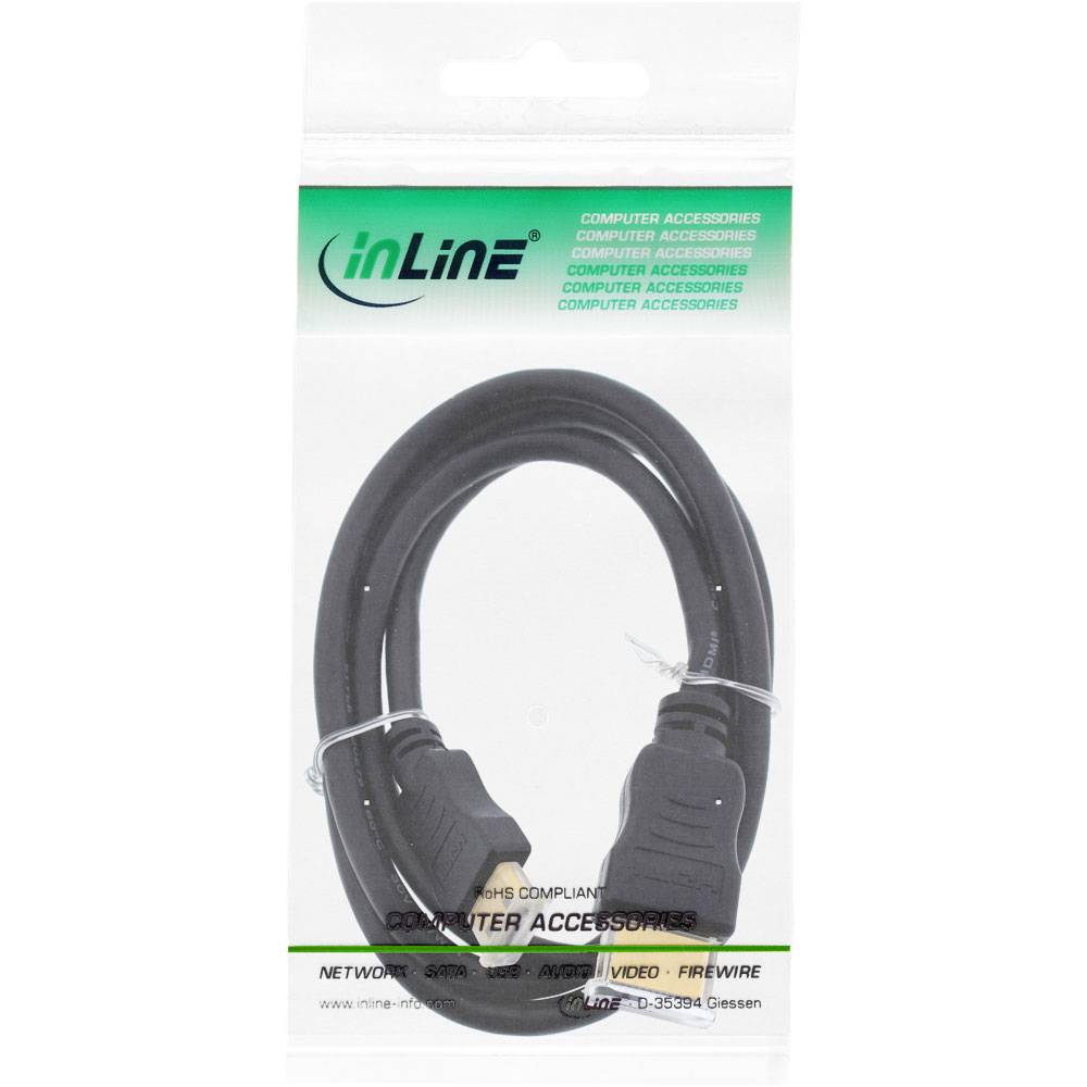 INLINE - High Speed HDMI Mini Kabel - Stecker A auf C - verg. Kont. - schwarz - 0,3m