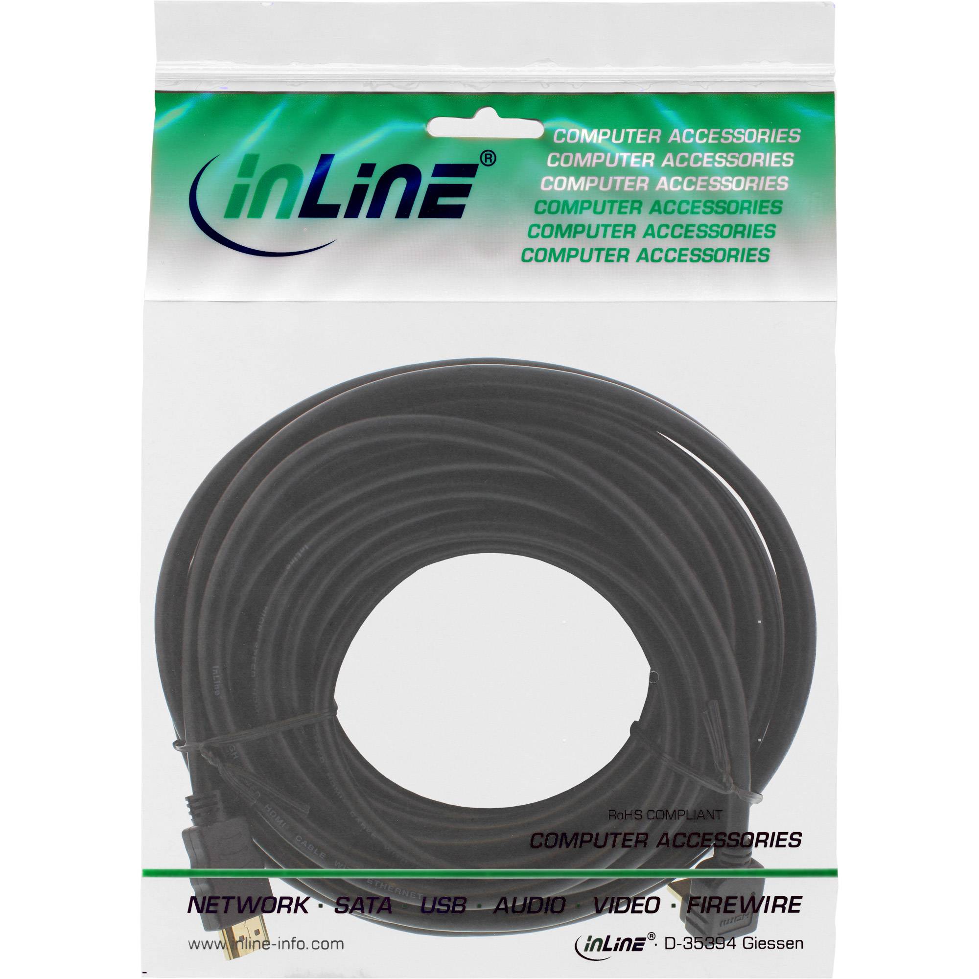 INLINE - HDMI HS Kabel - gewinkelt - mit Eth. - ST / ST - verg. Kont. - schwarz - 10m