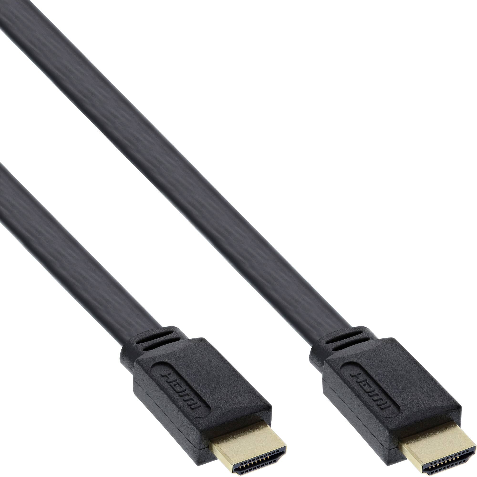 INLINE - HDMI-High Speed Flachkabel mit Ethernet - verg. Kontakte - schwarz - 5m