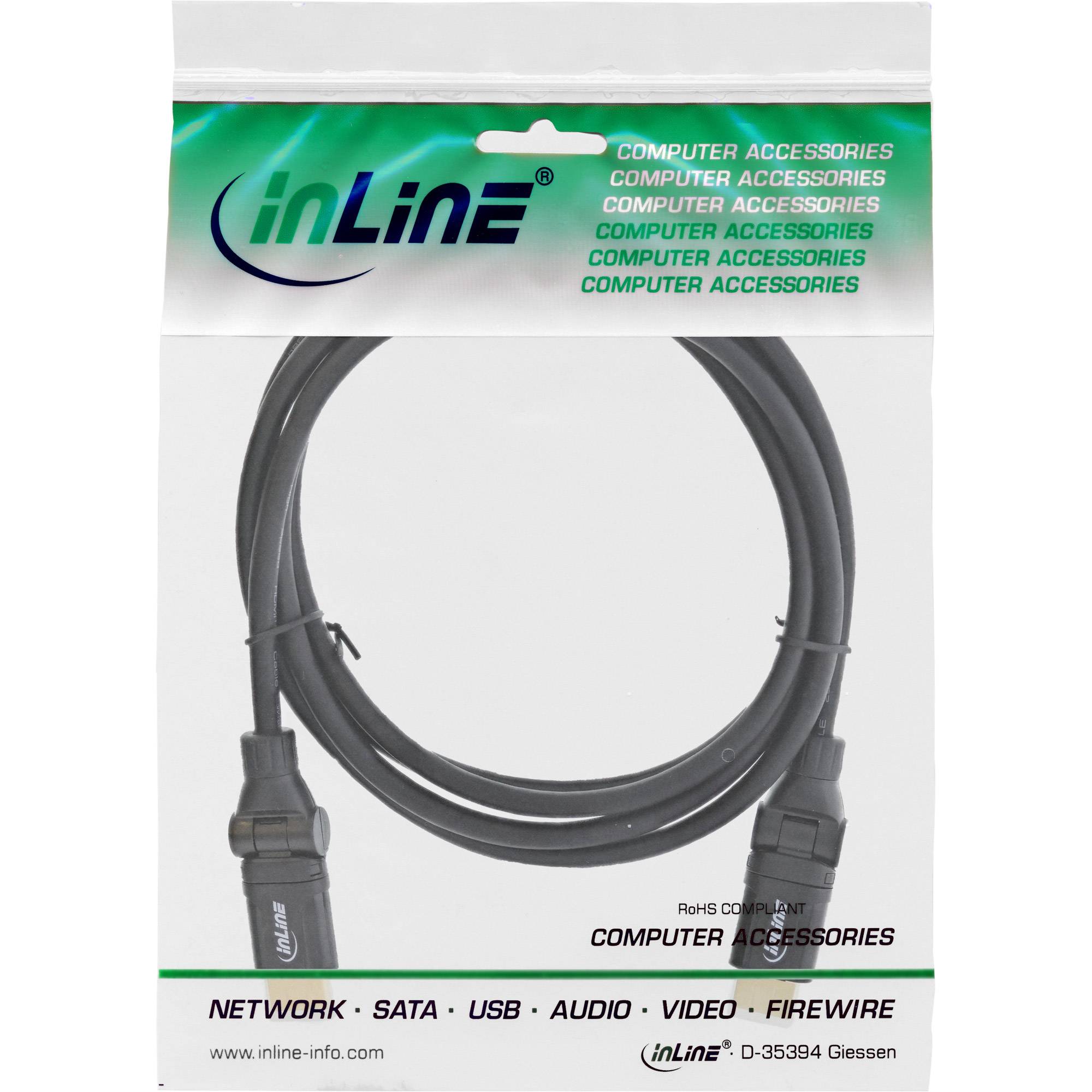 INLINE - HDMI-HS Kabel m. Eth. - ST/ST - verg. Kon. - schwarz - flex. Winkelst. - 3m