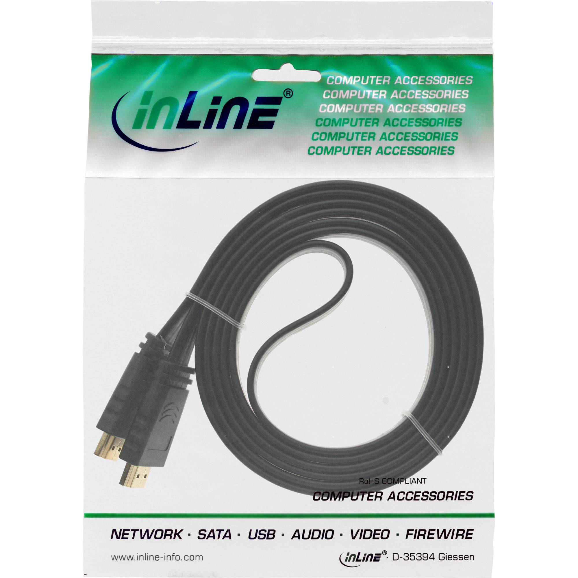 INLINE - HDMI-High Speed Flachkabel mit Ethernet - verg. Kontakte - schwarz - 1m