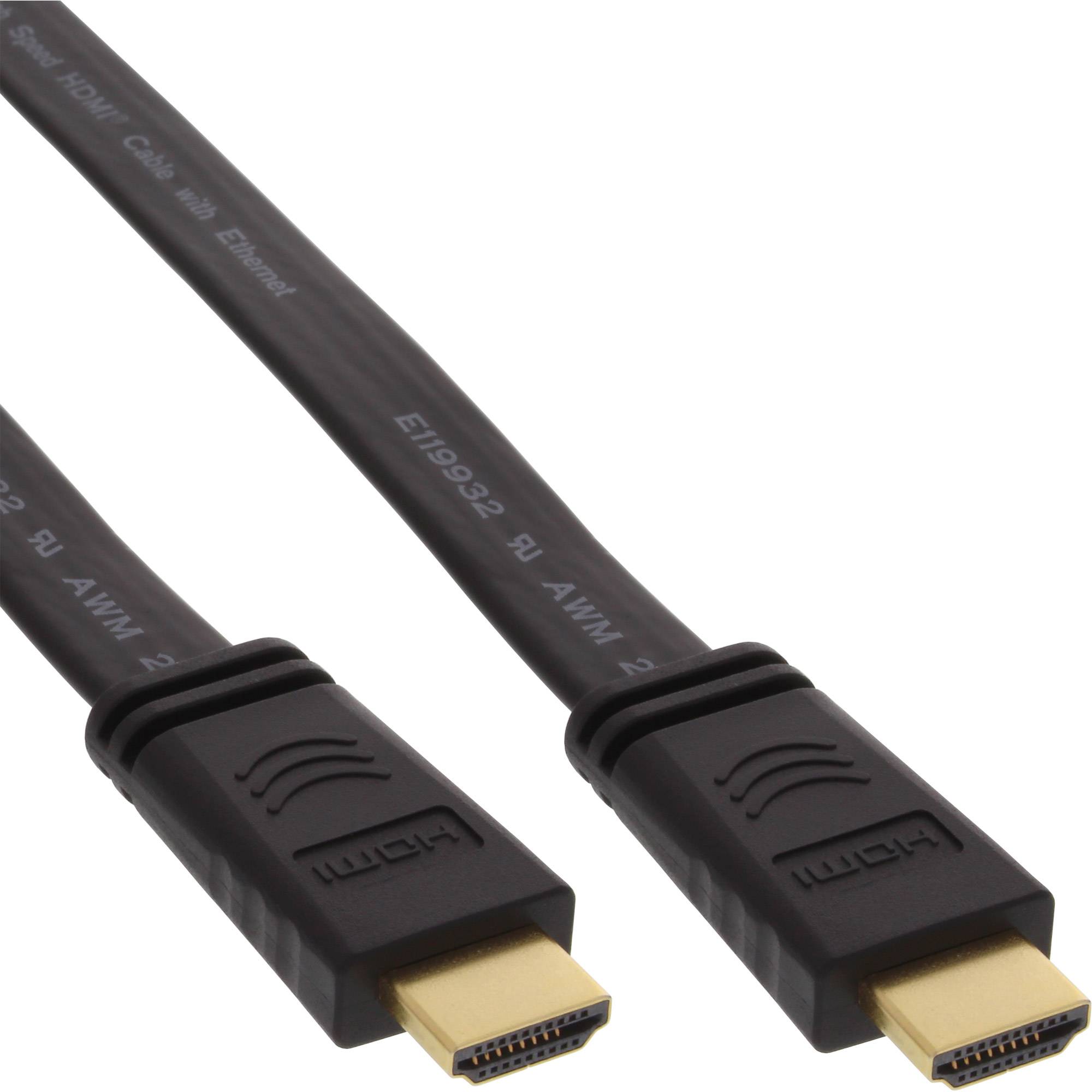 INLINE - HDMI-High Speed Flachkabel mit Ethernet - verg. Kontakte - schwarz - 1m