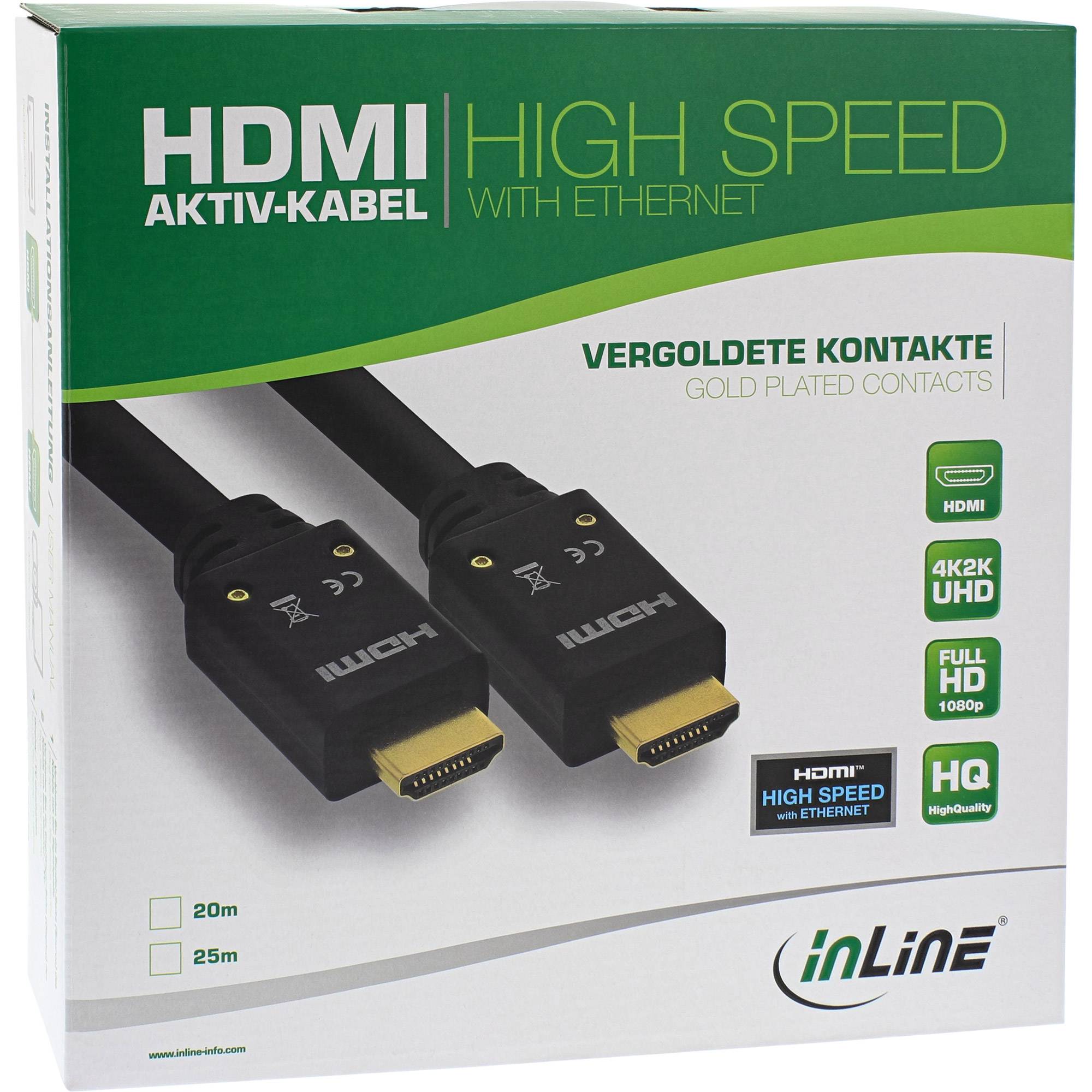 INLINE - HDMI Aktiv-Kabel - HDMI-High Speed mit Ethernet - 4K2K - ST/ST - 25m