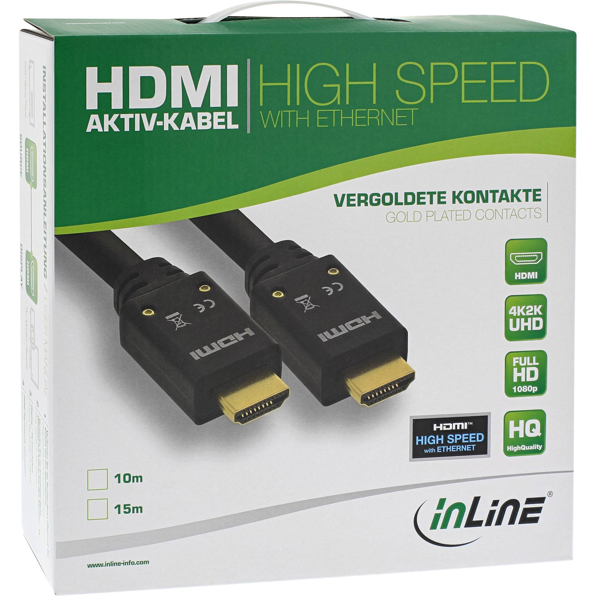 INLINE - HDMI Aktiv-Kabel - HDMI-High Speed mit Ethernet - 4K2K - ST/ST - 15m