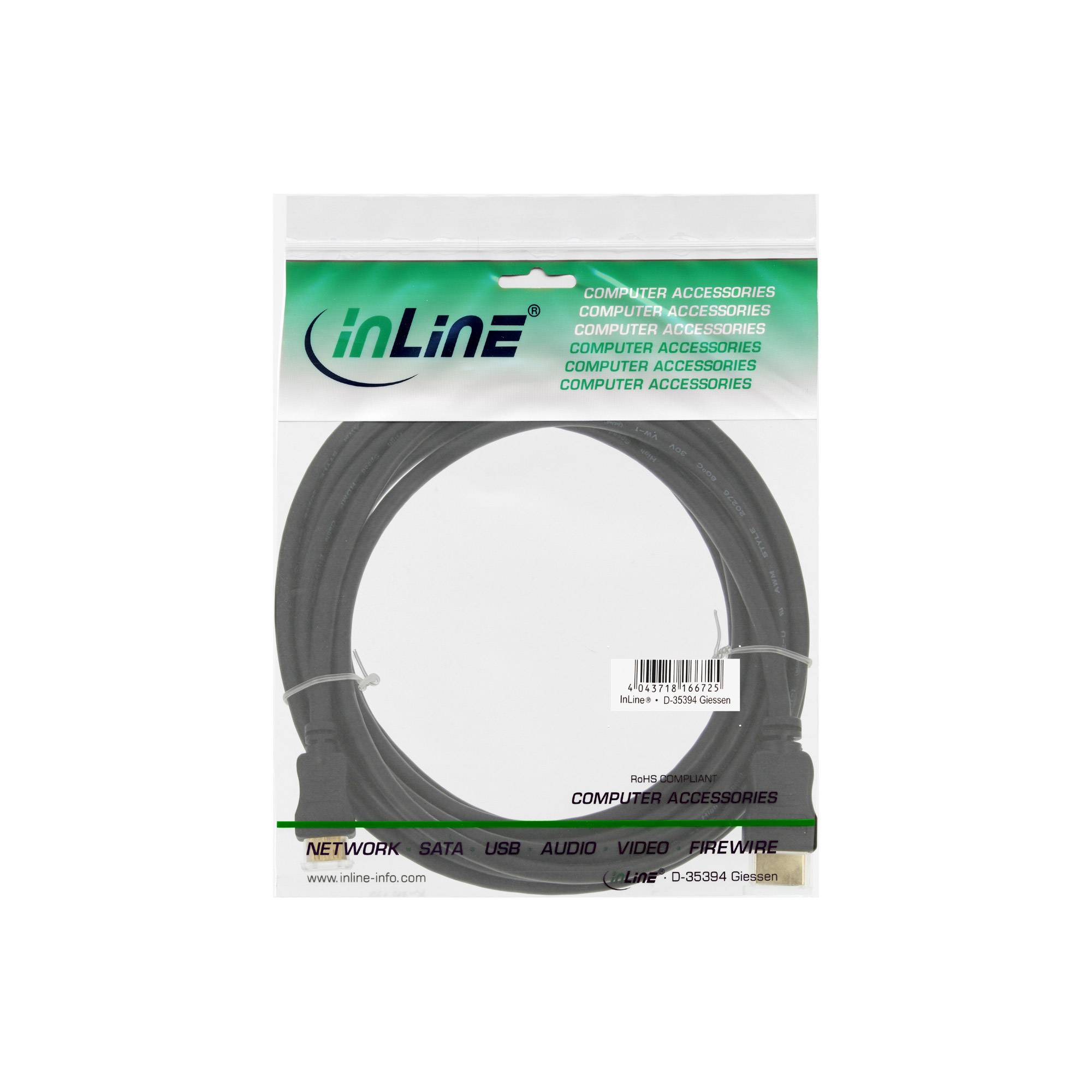INLINE - High Speed HDMI Mini Kabel - Stecker A auf C - verg. Kont. - schwarz - 5m
