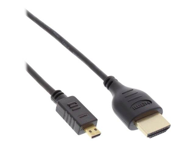 INLINE - HDMI Superslim Kabel A an D - HS mit Eth. - Premium - schwarz / gold - 1,5m