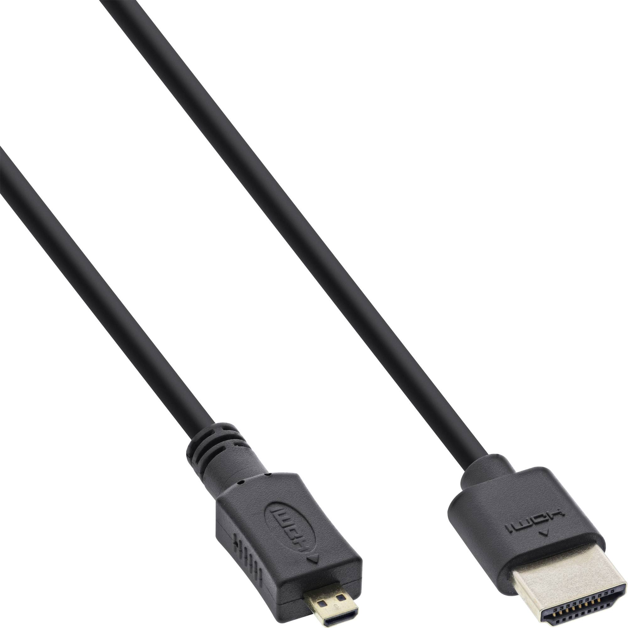 INLINE - HDMI Superslim Kabel A an D - HS mit Eth. - Premium - schwarz / gold - 0,3m