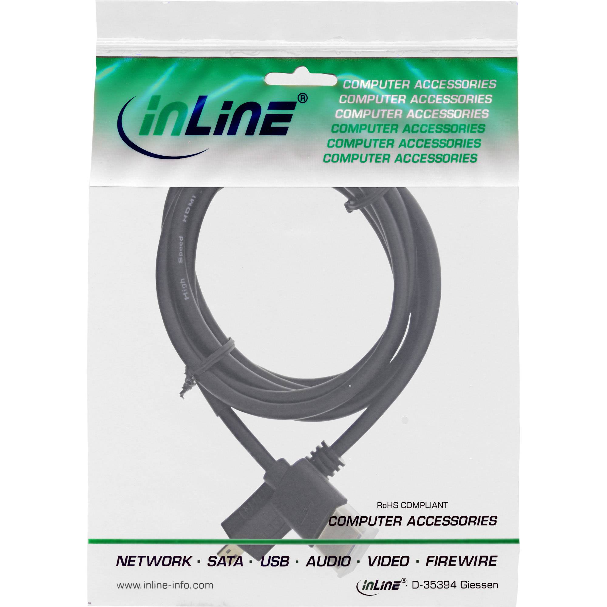 INLINE - HDMI Superslim Kabel A an D - HS mit Eth. - Premium - schwarz / gold - 0,3m