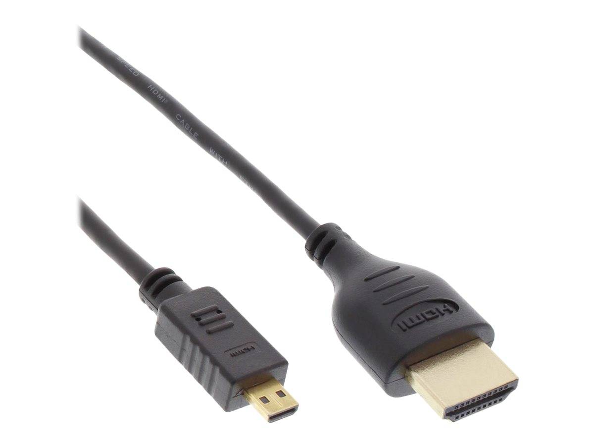INLINE - HDMI Superslim Kabel A an D - HS mit Eth. - Premium - schwarz / gold - 0,3m