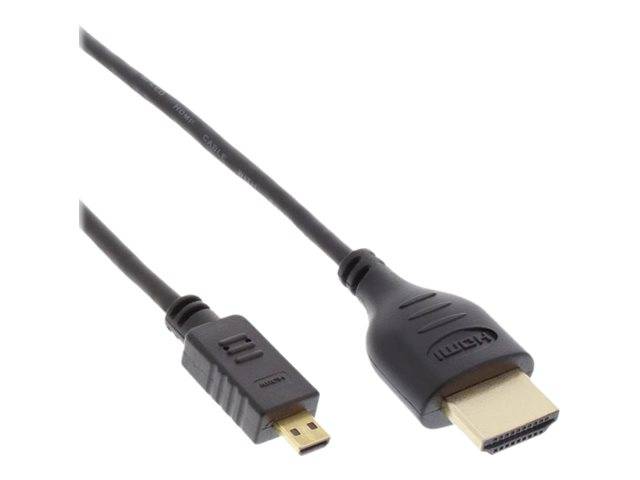 Mini-HDMI-zu-HDMI-Kabel mit Stecker auf beiden Enden, vor weißem Hintergrund dargestellt.