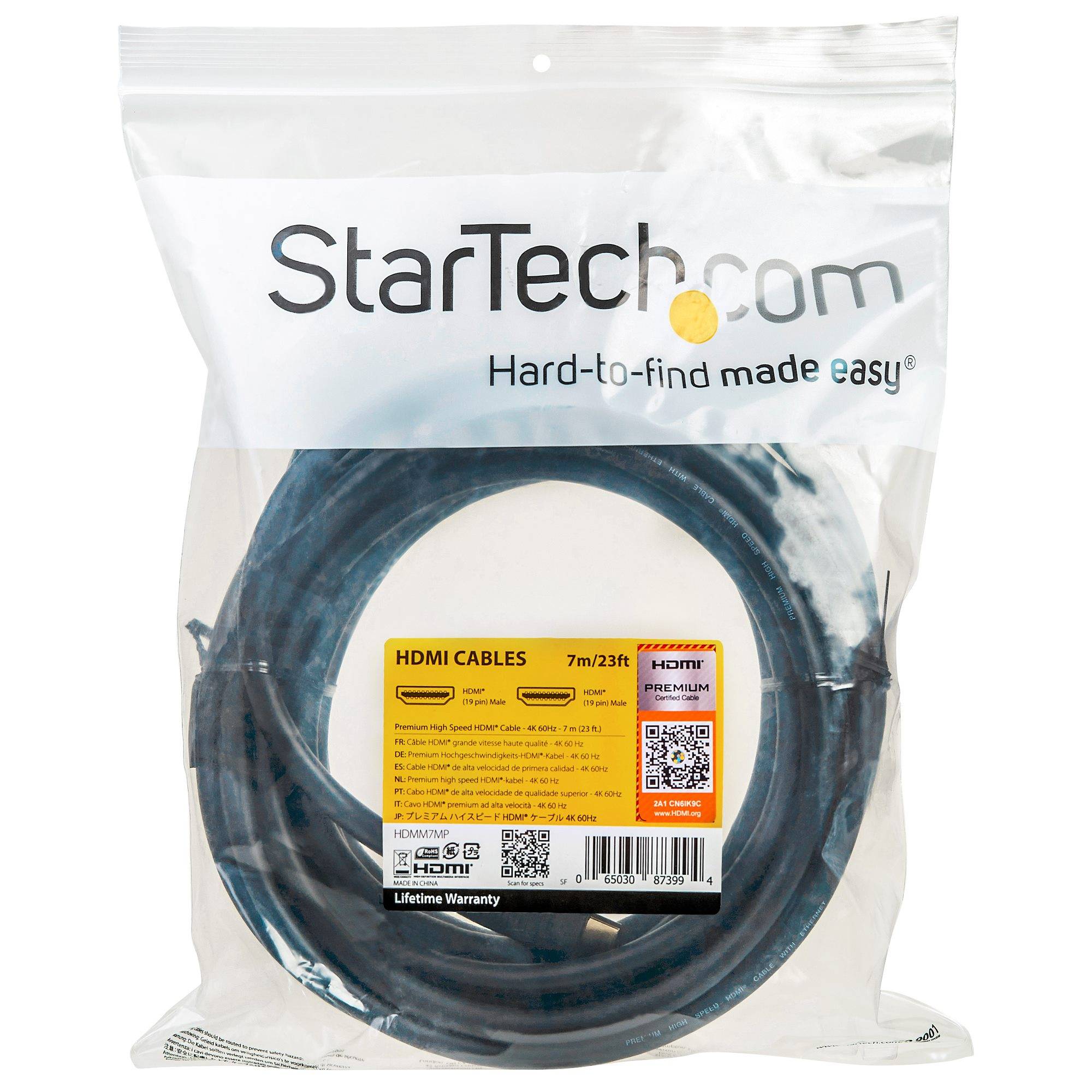 StarTech.com 4K HDMI Kabel - 7m - Premuim High Speed HDMI Kabel 60Hz - HDMI 2.0 - HDR - 3D - 1080p- Stecker/Stecker - 4K