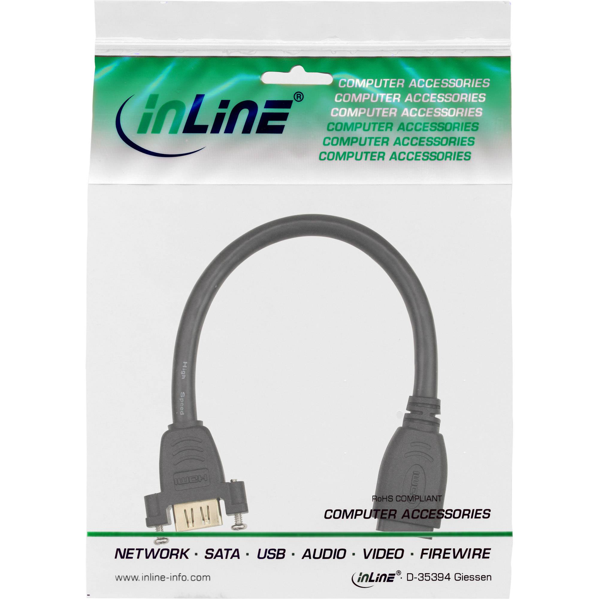 INLINE - HDMI Adapterkabel zum Einbau - HDMI A Buchse/Buchse - vergoldete Kontakte