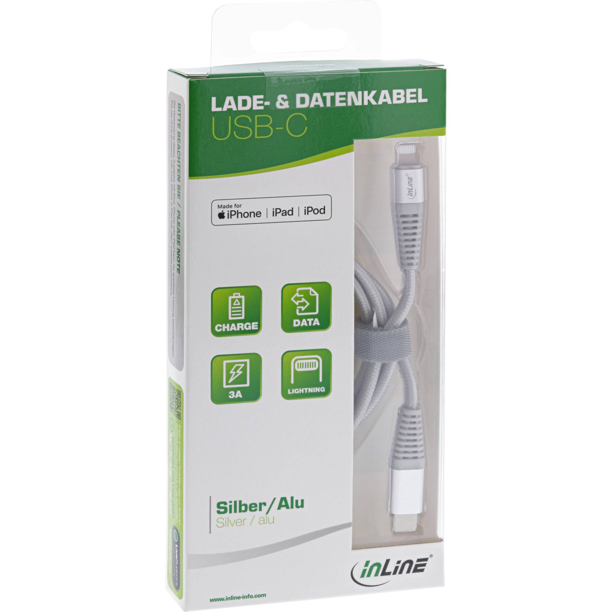 InLine - Lightning-Kabel - Lightning männlich bis USB-C männlich - 1 m - Silber - für Apple iPad/iPhone/iPod (Lightning)