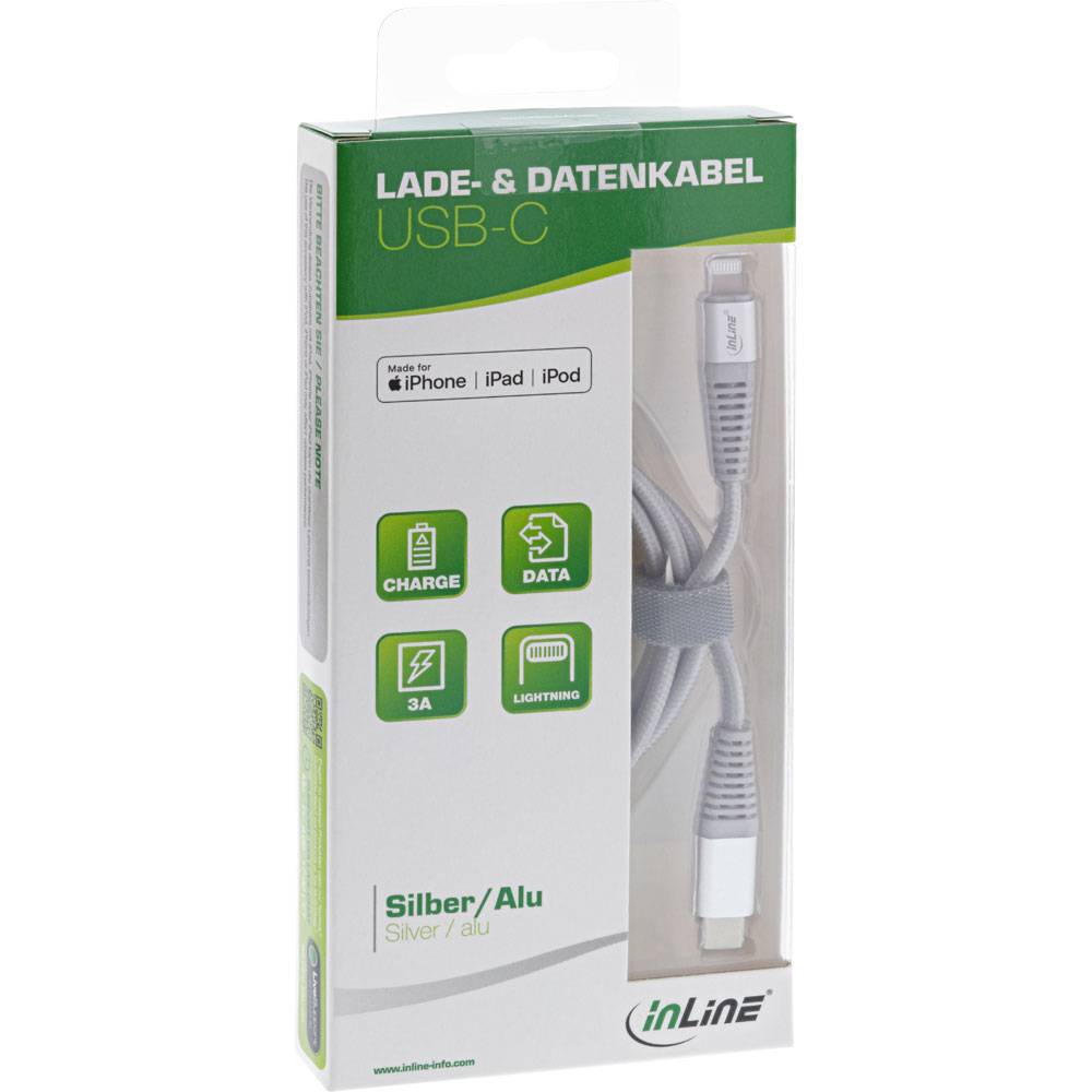 InLine - Lightning-Kabel - Lightning männlich bis USB-C männlich - 1 m - Silber - für Apple iPad/iPhone/iPod (Lightning)