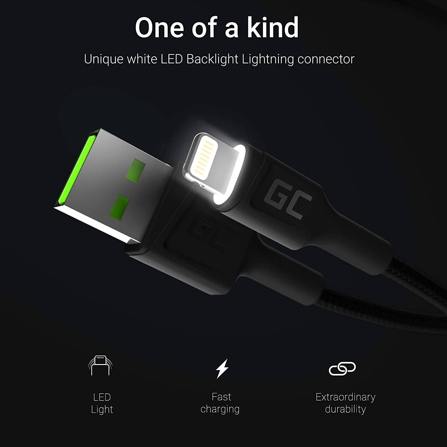 Green Cell GC Ray - Lightning-Kabel - USB männlich zu Lightning männlich weiße LED-Beleuchtung