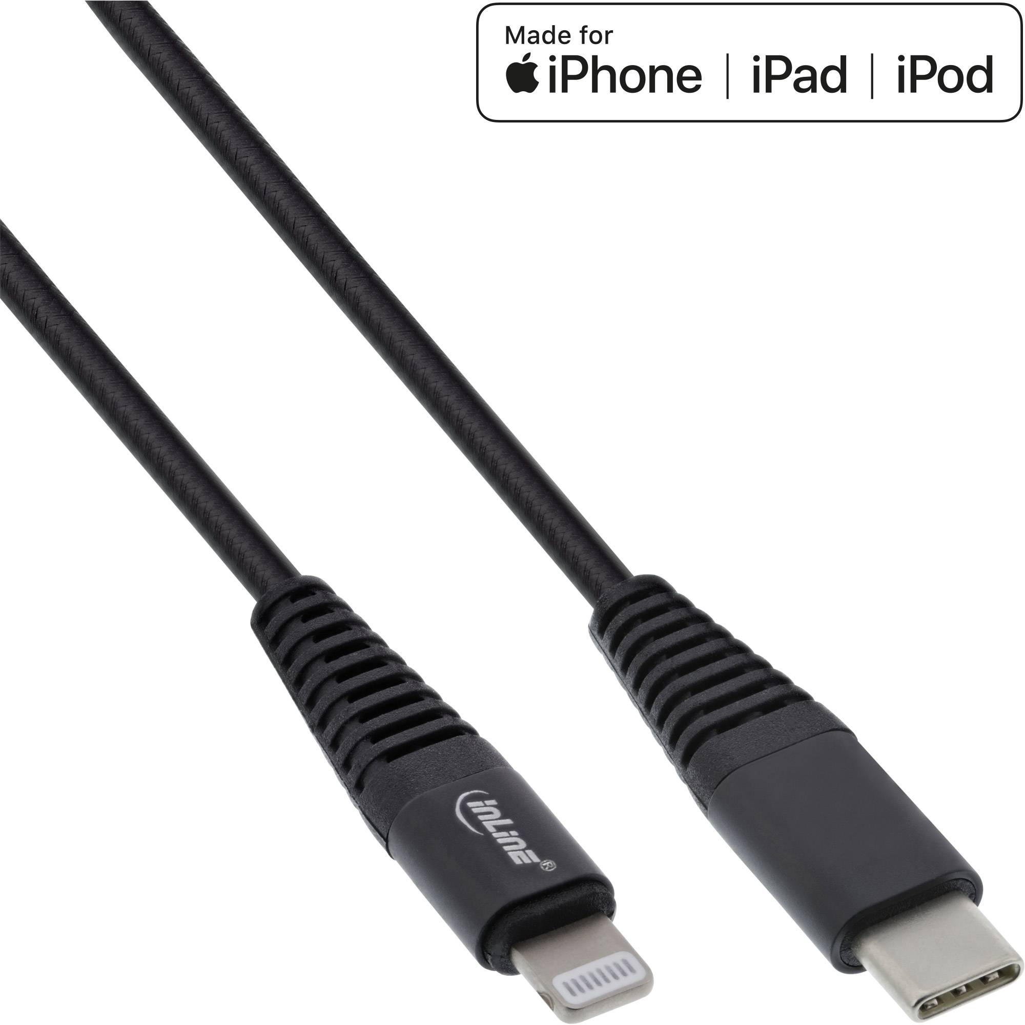 InLine - Lightning-Kabel - Lightning männlich bis USB-C männlich - 1 m - Schwarz - für Apple iPad/iPhone/iPod (Lightning)