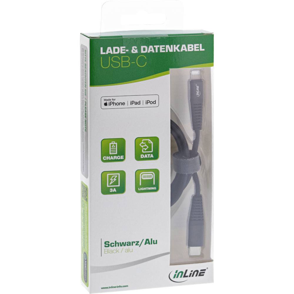 InLine - Lightning-Kabel - Lightning männlich bis USB-C männlich - 1 m - Schwarz - für Apple iPad/iPhone/iPod (Lightning)