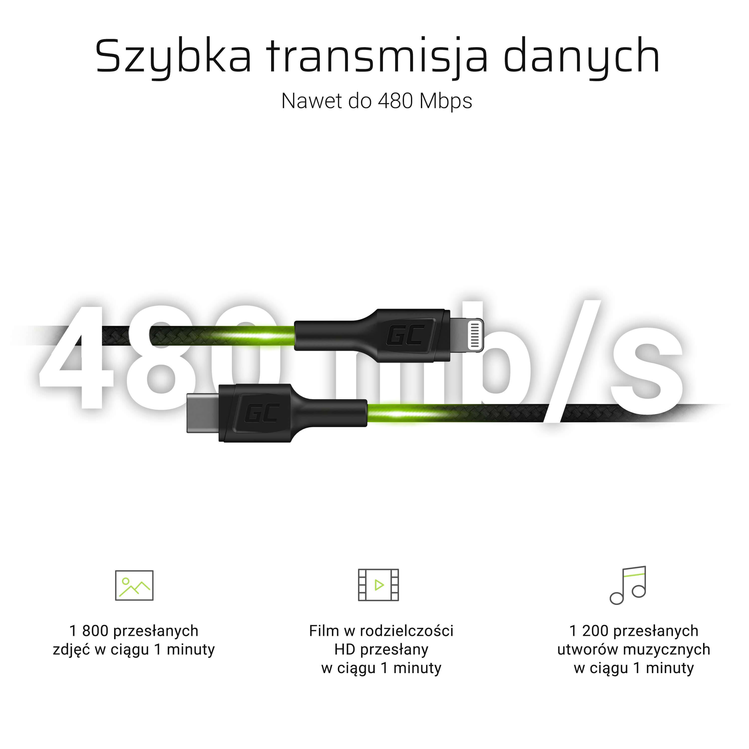 Green Cell Stream - Lightning-Kabel - 24 pin USB-C männlich zu Lightning männlich