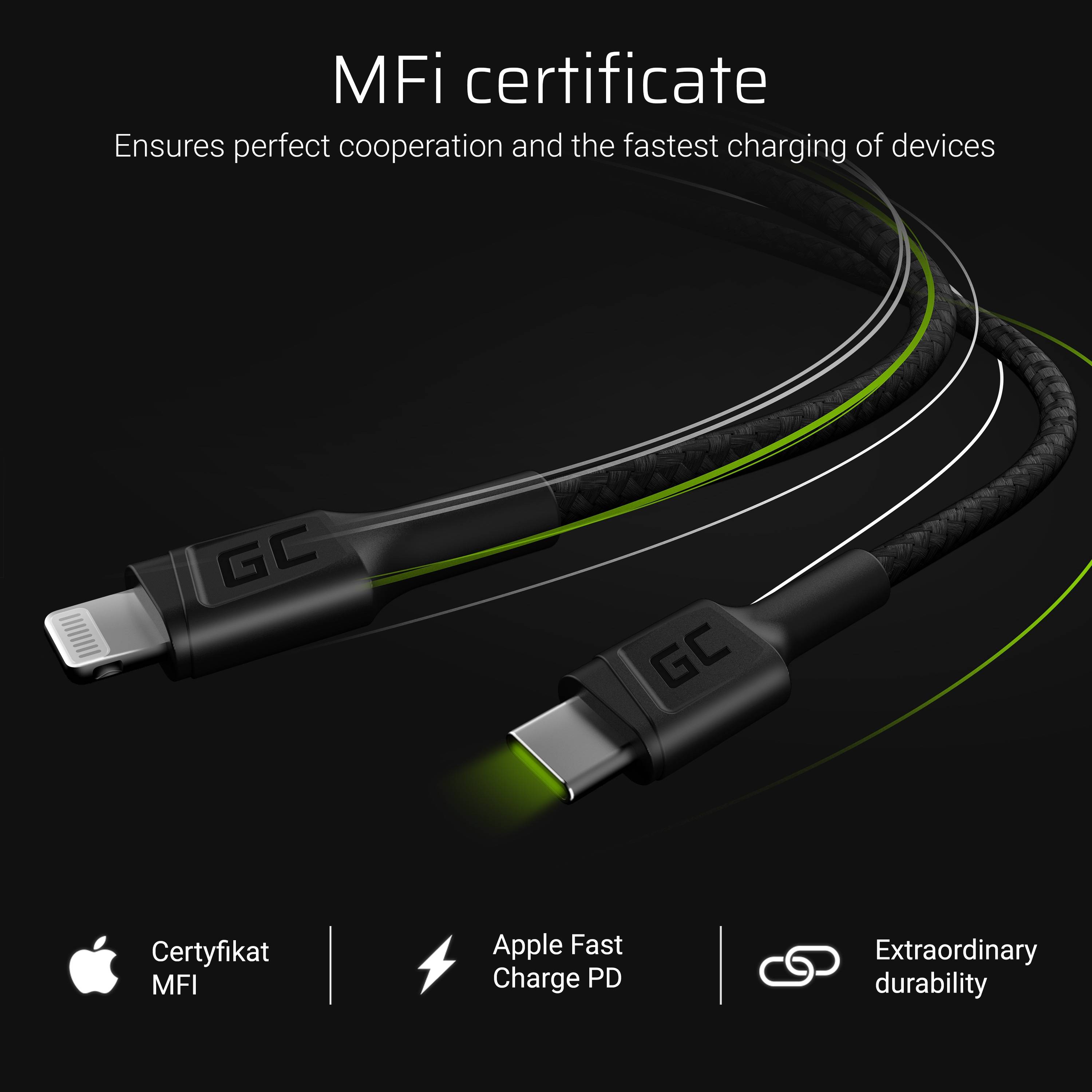 Green Cell Stream - Lightning-Kabel - 24 pin USB-C männlich zu Lightning männlich