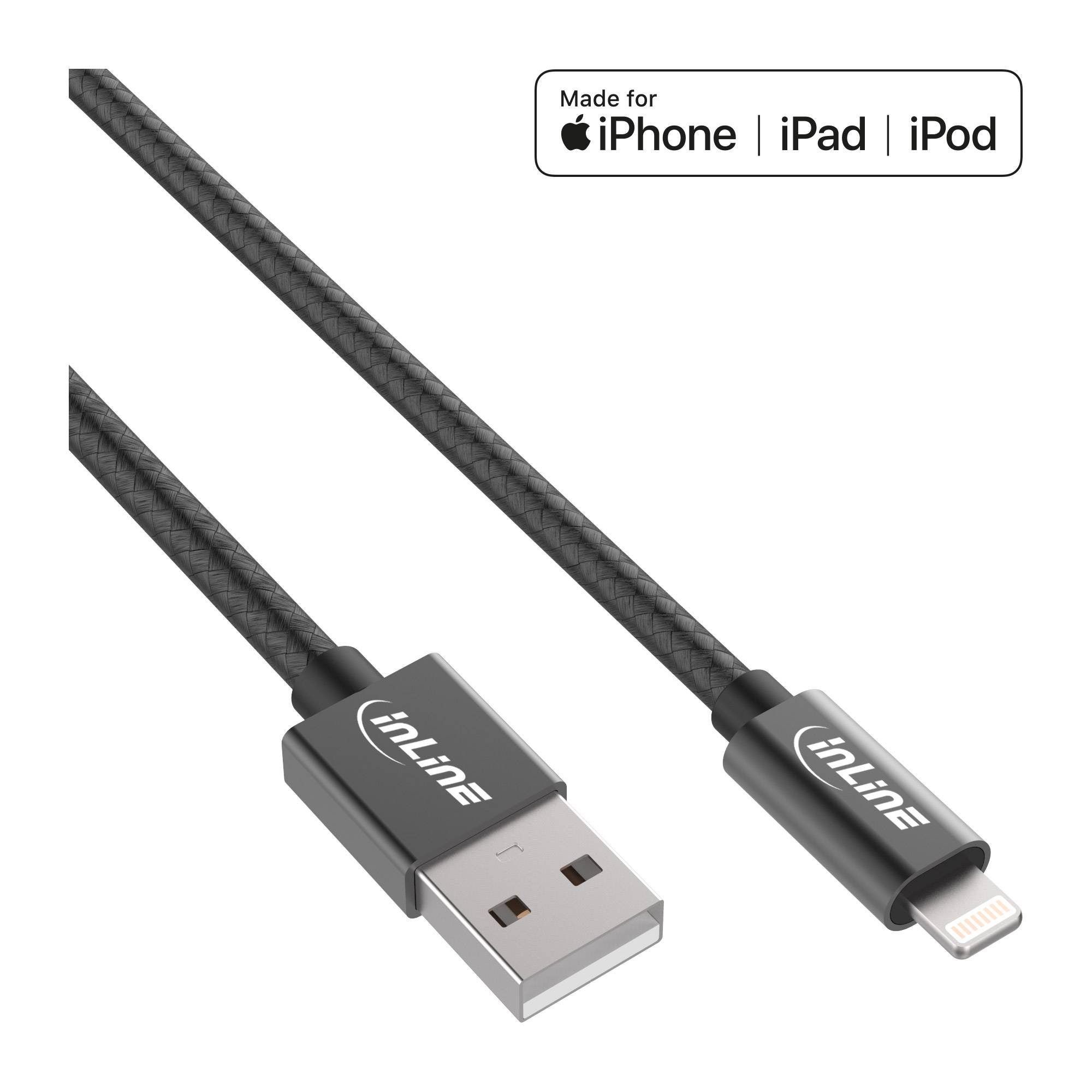 INLINE - Lightning USB Kabel - für iPad - iPhone - schwarz/Alu - 1m MFi-zertifiziert