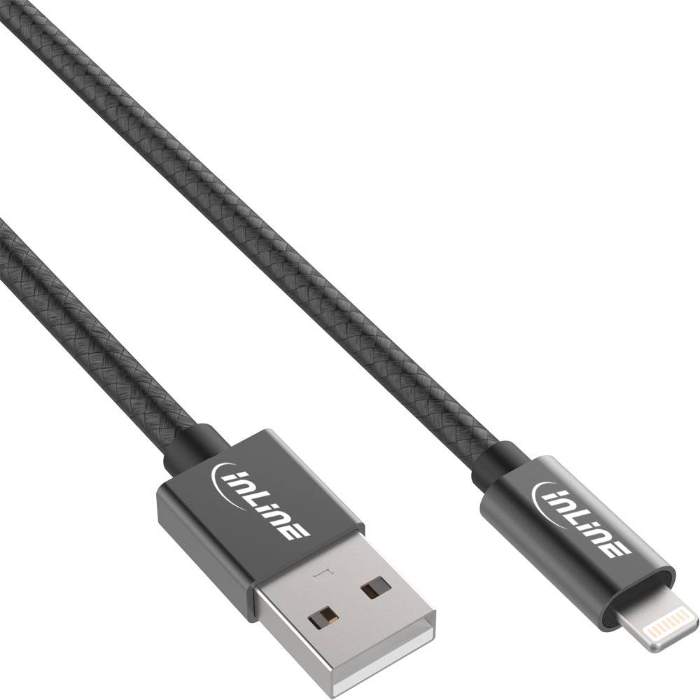 INLINE - Lightning USB Kabel - für iPad - iPhone - schwarz/Alu - 1m MFi-zertifiziert