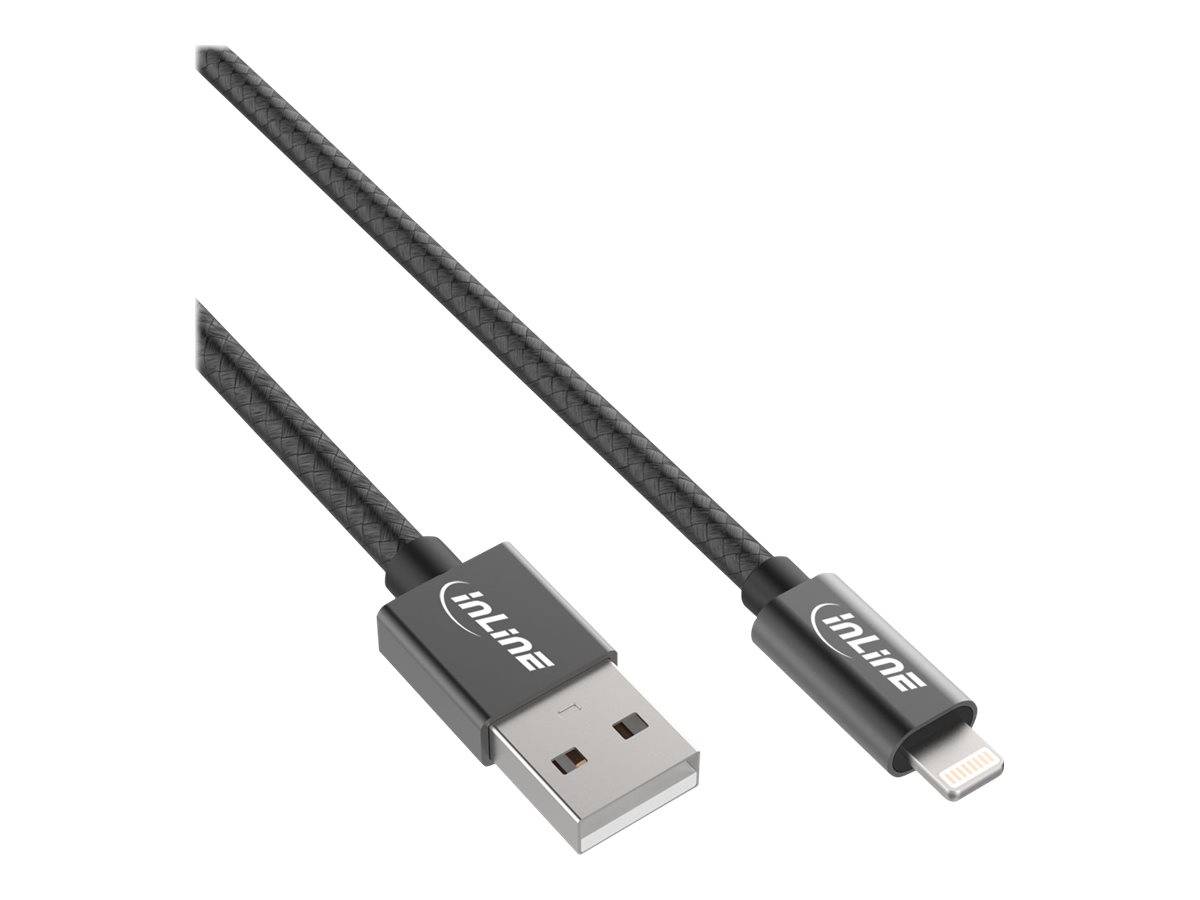 INLINE - Lightning USB Kabel - für iPad - iPhone - schwarz/Alu - 1m MFi-zertifiziert
