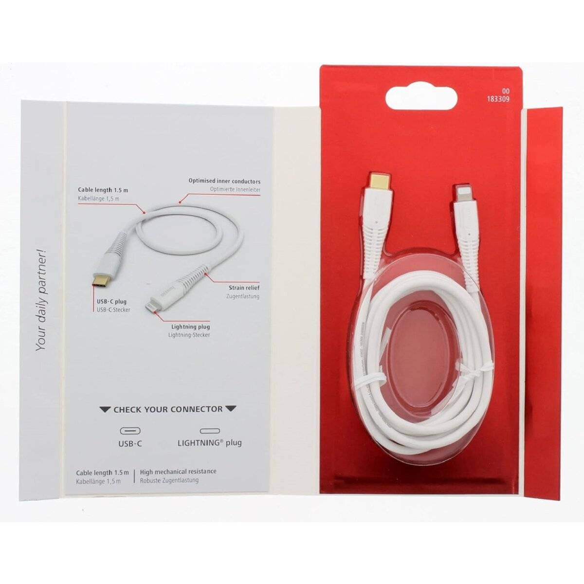 Hama Lade- und Datenkabel USB-C kompatibel mit iPhone 1,5 Meter in Weiß