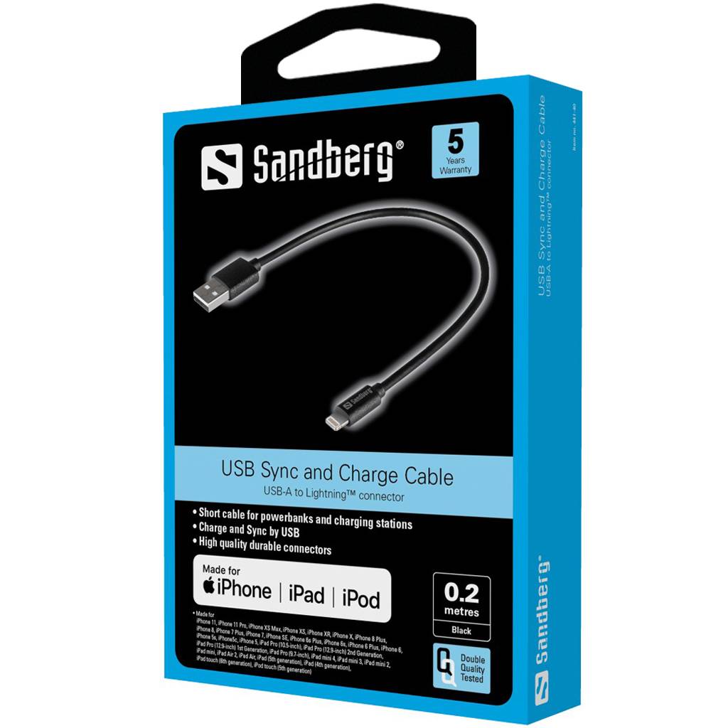 Sandberg - Lightning Adapter - USB männlich bis Lightning männlich - 20 cm - Schwarz - für Apple iPad/iPhone/iPod (Lightning)