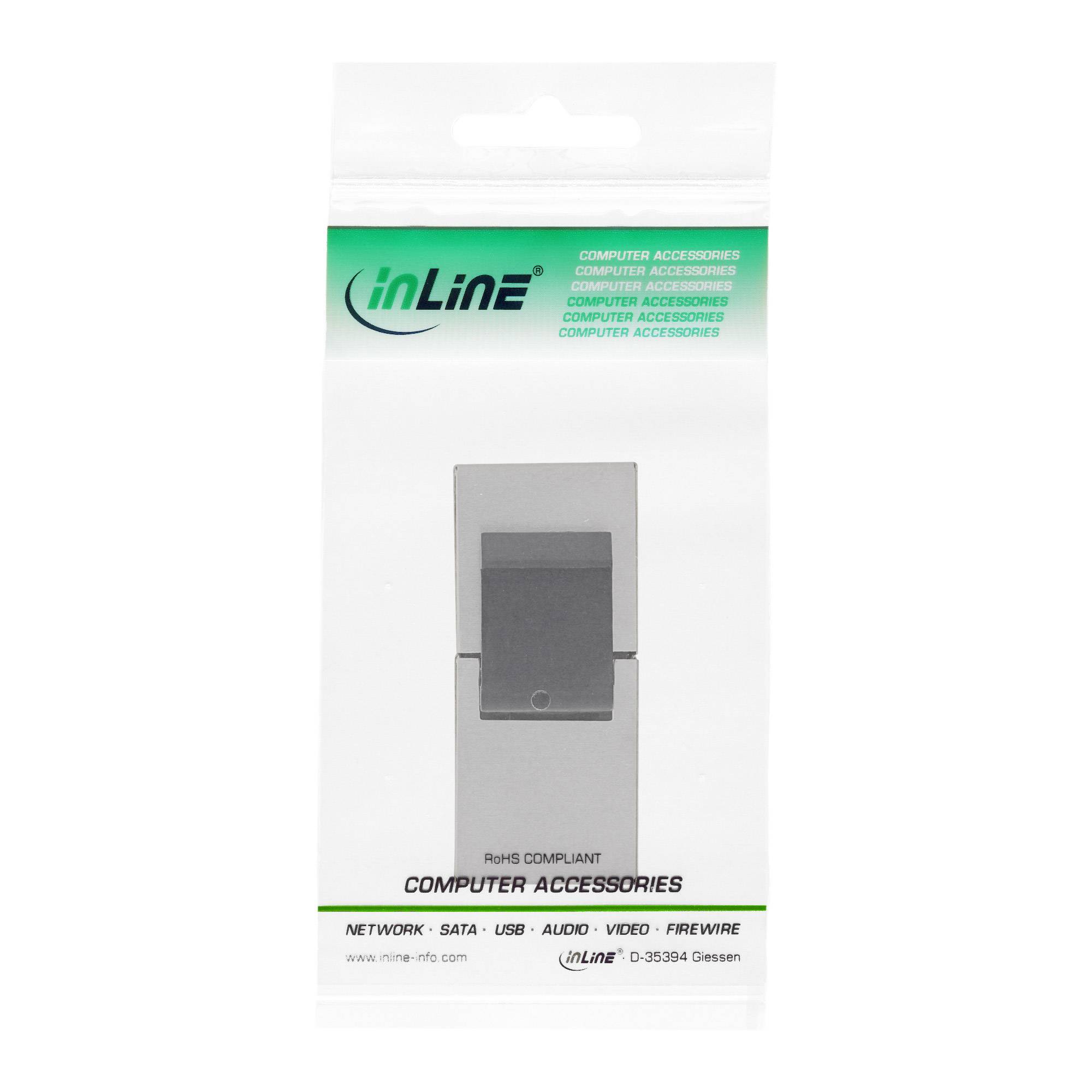 Packung eines InLine-Computerzubehörs, die ein kleines graues clipähnliches Gerät auf einer weißen Einzelhandelskiste mit der Bezeichnung „COMPUTERZUBEHÖR