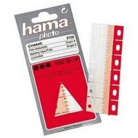 Packung mit Hama-Fotodiarahmen mit einem Streifen aus durchsichtigen und roten Filmsleeves daneben.