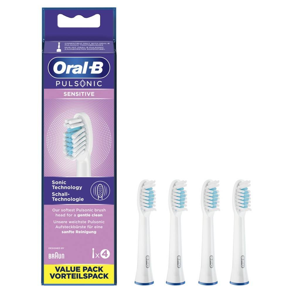 Oral-B Pulsonic Zahnbürstenaufsätze, sensitiv, Viererpack, mit Sonic-Technologie für sanfte Reinigung.