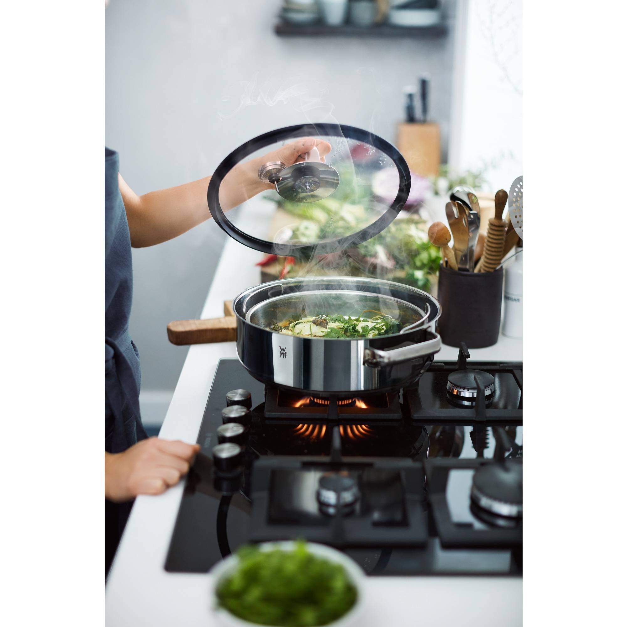 WMF Vitalis Aroma Dampfgarer Ø 28 cm, 5 l, Edelstahl, Rund, Keramik, Gas, Induktion, Edelstahl, Glas