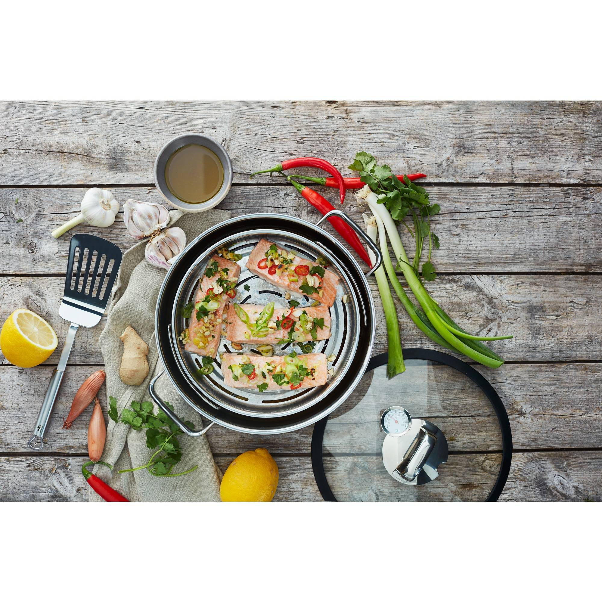 WMF Vitalis Aroma Dampfgarer Ø 28 cm, 5 l, Edelstahl, Rund, Keramik, Gas, Induktion, Edelstahl, Glas