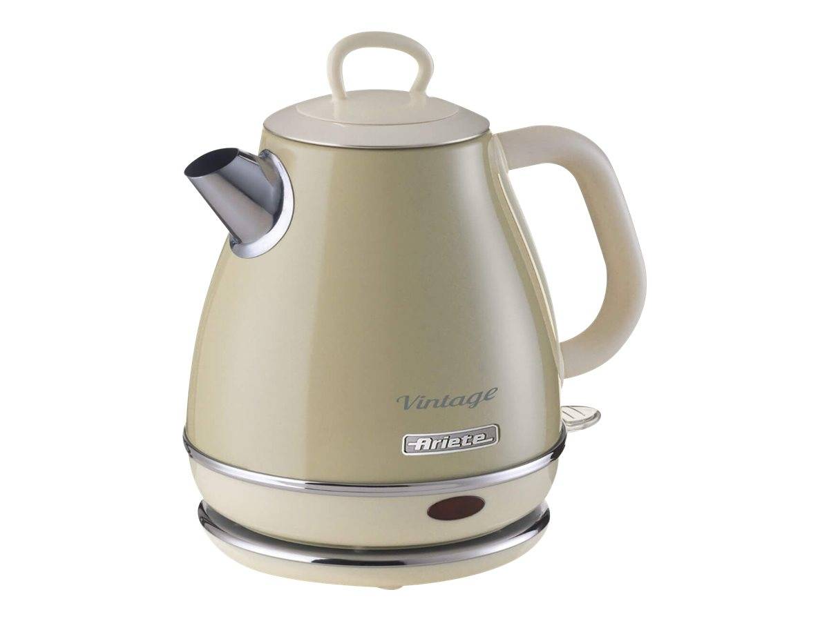 Vintage-Wasserkocher in Creme mit Griff, Auslauf und Markenlabel „Ariete