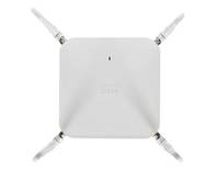 Weißer Cisco-Wireless-Router mit vier Antennen vor einfachem Hintergrund.