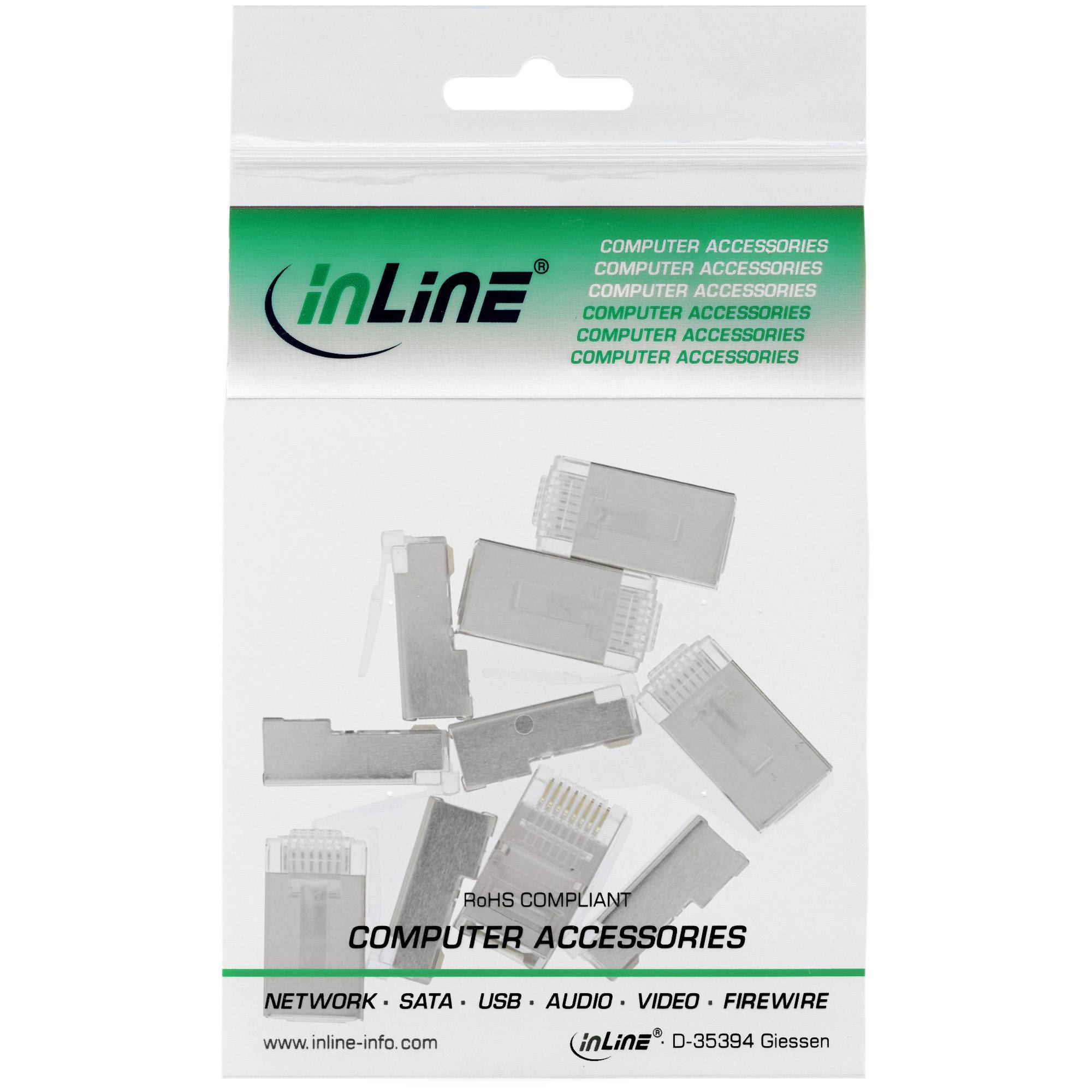 INLINE - Modularstecker 8P8C RJ45 zum Crimpen auf Rundkabel - geschirmt - 10er Pack