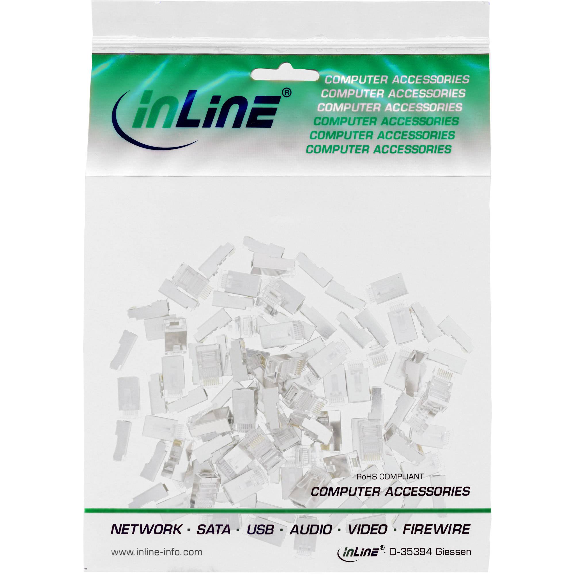 INLINE - Modularstecker 8P8C RJ45 z. Crimpen auf Rundkabel - geschirmt - 100er Pack