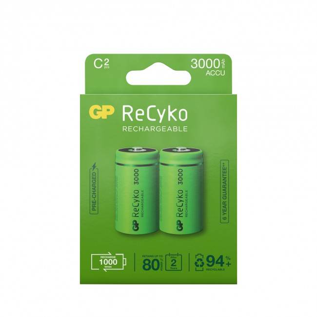 GP Batteries ReCyko, Wiederaufladbarer Akku, C, Nickel-Metallhydrid (NiMH), 1,2 V, 2 Stück(e), 3000 mAh