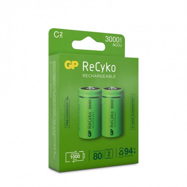 GP Batteries ReCyko, Wiederaufladbarer Akku, C, Nickel-Metallhydrid (NiMH), 1,2 V, 2 Stück(e), 3000 mAh
