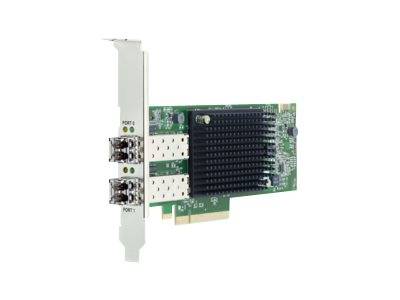 PCIe-Netzwerkadapterkarte mit zwei Ethernet-Anschlüssen und einem großen schwarzen Kühlkörper auf weißem Hintergrund