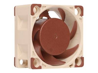 Kleiner beige- und brauner Computerkühler auf weißem Hintergrund, von vorne gezeigt.