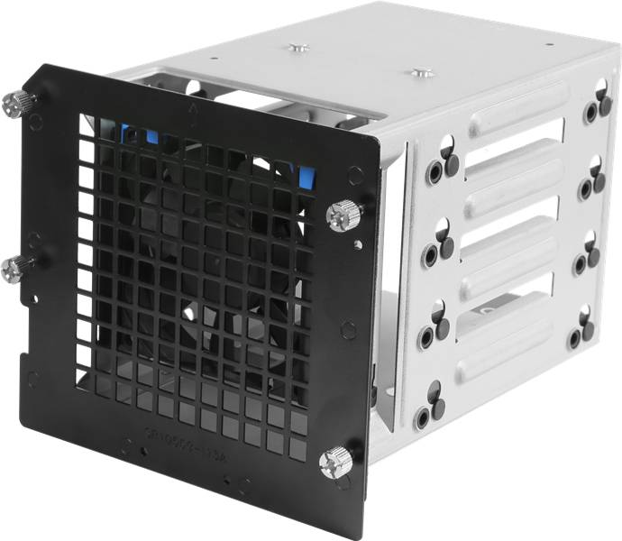 Kühlventilator für Computergehäuse, montiert in einem Metallgehäuse mit schwarzem Schutzgitter an der Vorderseite.