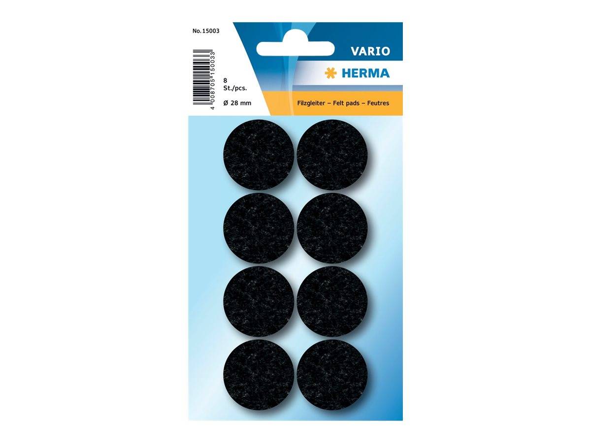 Packung HERMA VARIO Haftfilzunterlagen, 8 schwarze runde Unterlagen, 28 mm Durchmesser