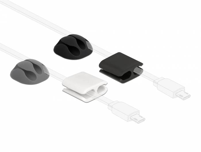 Delock - Set Kabelhalter und Kabelclip - Grau